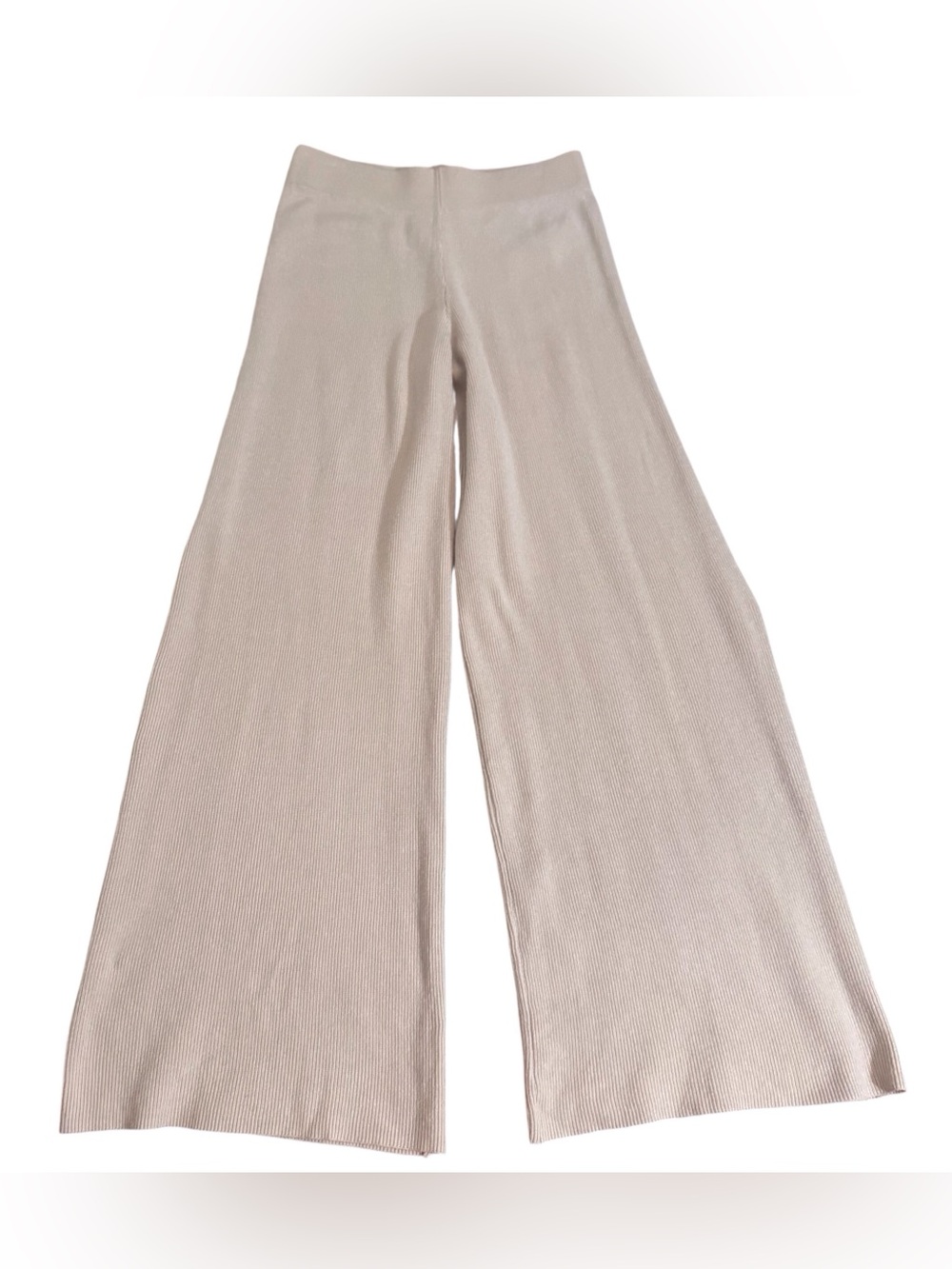 Sioni Medium Brown Ribbed Knit Pants Wide Leg Pull On Stretch Lounge Casual